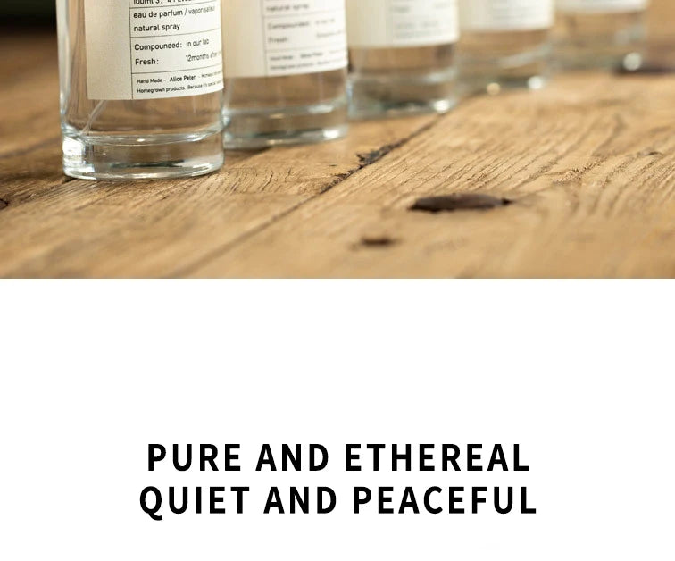Alice Peter 100ml EDT: Unisex sandalwood and fruity fresh perfume in a minimalist clear glass spray bottle.
