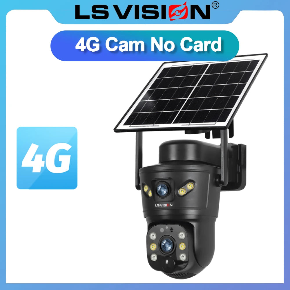 LS VISION Dual-Screen 4G/Wifi Outdoor Solar Camera Security 4K PIR Human Tracking CCTV Surveillance Camera V380 Pro Waterproof