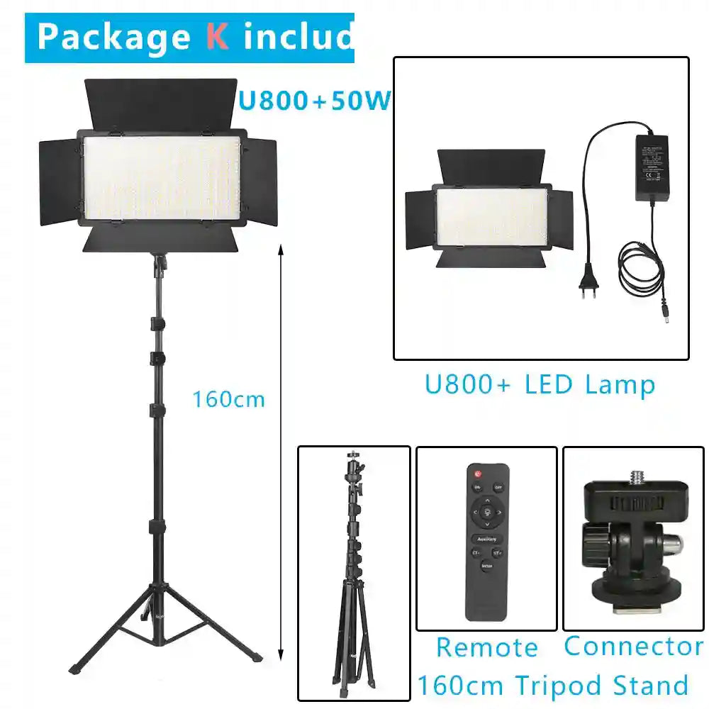 LED Video Light with Tripod Stand - Dimmable Bi-Color Studio Kit NA-U800-16OC Tidesmit