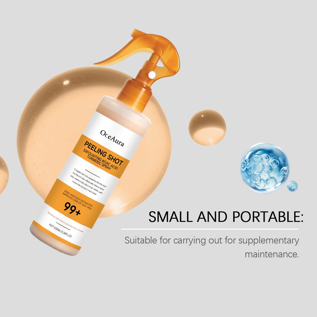 Easy Spray On Body Exfoliator Kojic Acid Turmeric Formula for Dark Elbows Improves Skin Texture & Dullness Rinse Off Gentle Peel