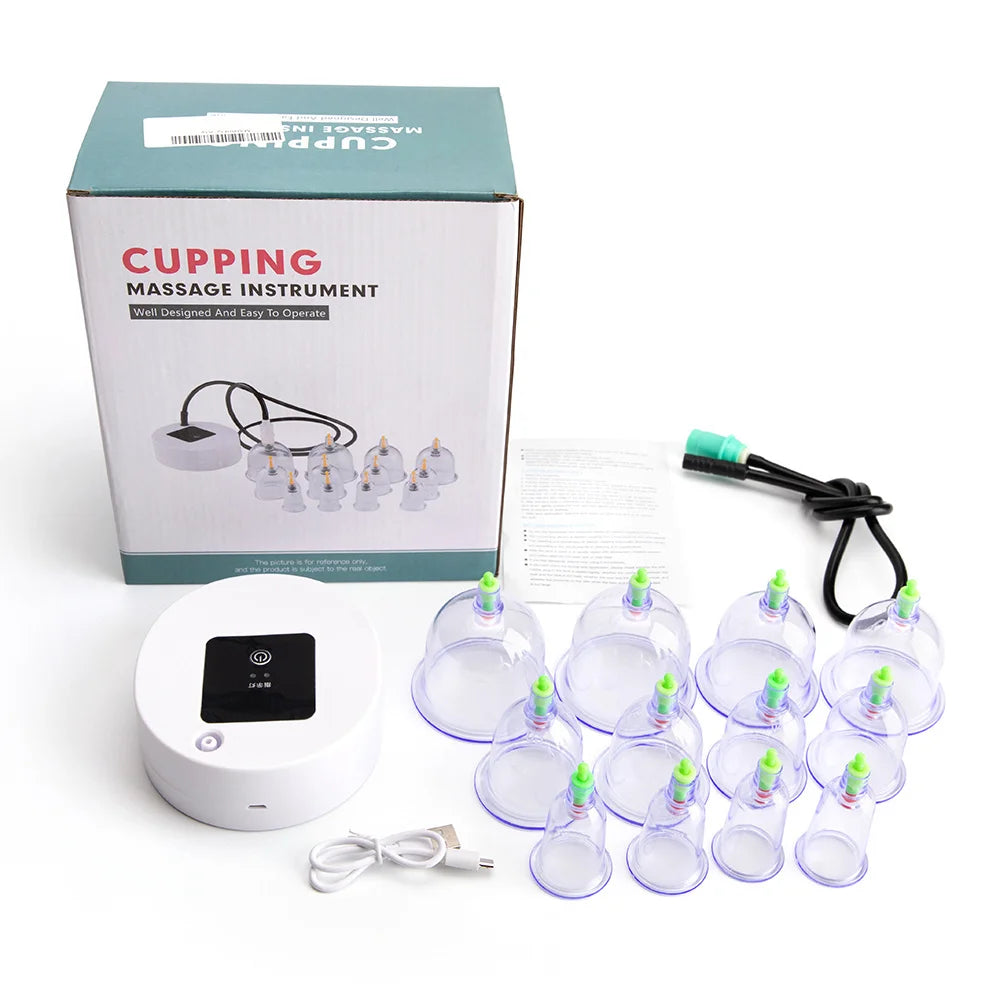 Electric Cupping Therapy Set for Back Massage | 12-Piece Wellness Kit Relaxation Treatment Tidesmit