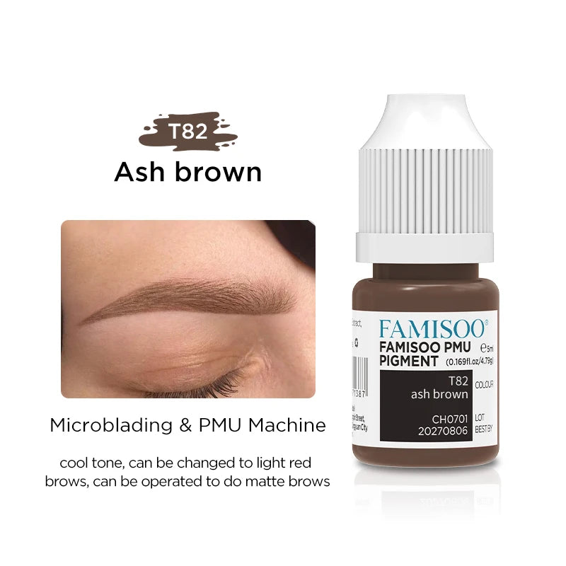 Professional Microblading Eyebrow Tattoo Ink - Long-Lasting 5ml Pigment Permanent Makeup Machines T82 Ash Brown China