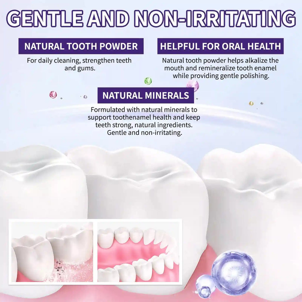 Tidesmit purple mineral tooth powder for enamel safe teeth whitening, tartar removal, and gum care.
