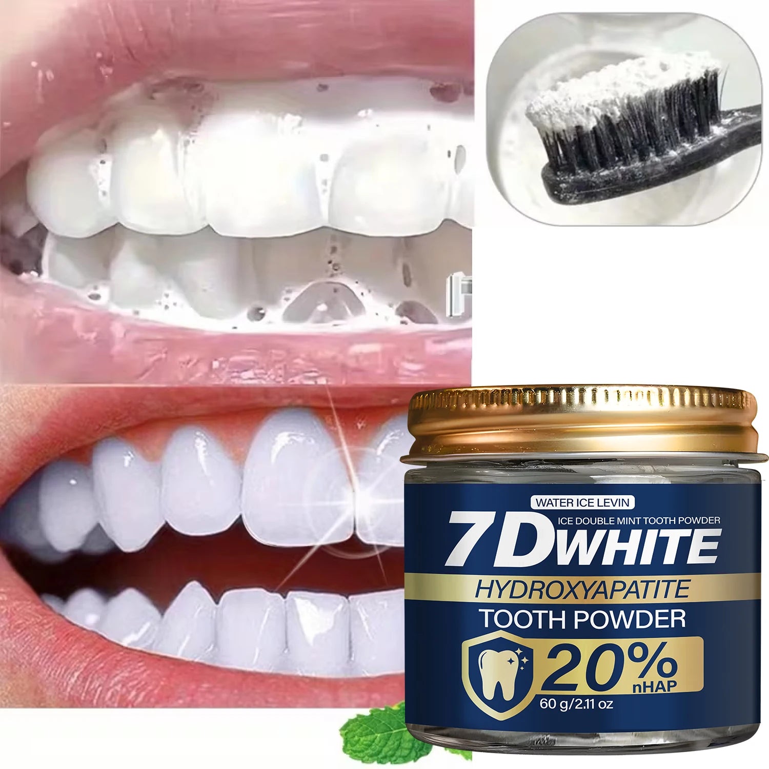Tidesmit Hydroxyapatite Tooth Powder with 20% nHAP and charcoal for natural teeth whitening and fresh mint breath.