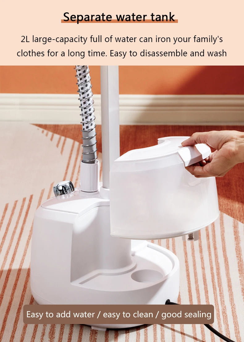 Tidesmit 2L electric garment steamer with adjustable rod for 10 fabric types, high-capacity household clothes iron