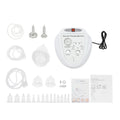 Vacuum therapy machine with white control console, multiple clear plastic suction cups, rubber tubing, and user manual.