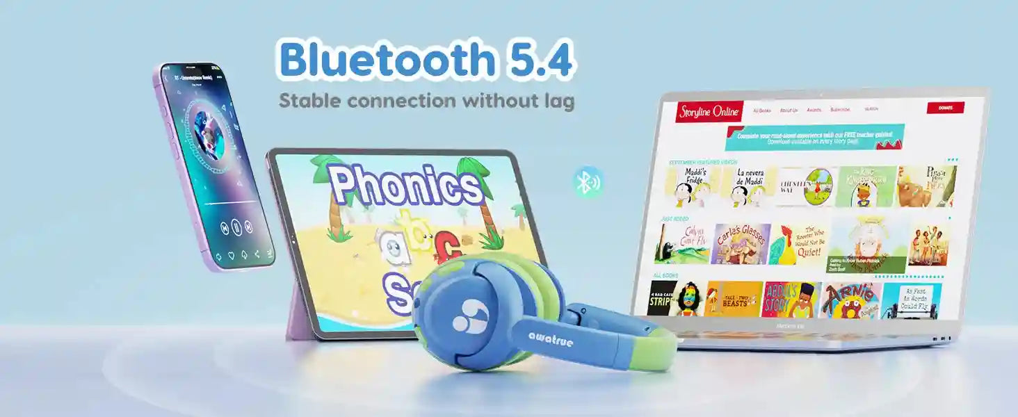 Wireless Kids Headphones - Volume Limited Over-Ear Stereo Audio Tidesmit