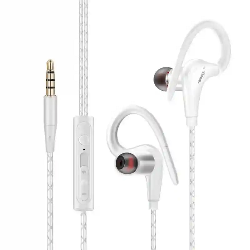 Wired Sport Earbuds with Ear Hooks & Mic – Secure Fit and Clear Audio white triple keys Tidesmit