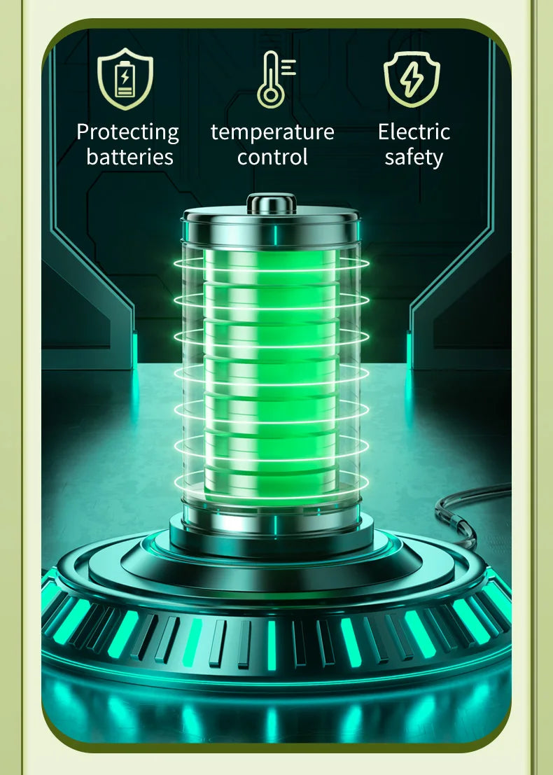 Electric smart coffee warmer base with glowing green battery indicator for temperature and safety control.