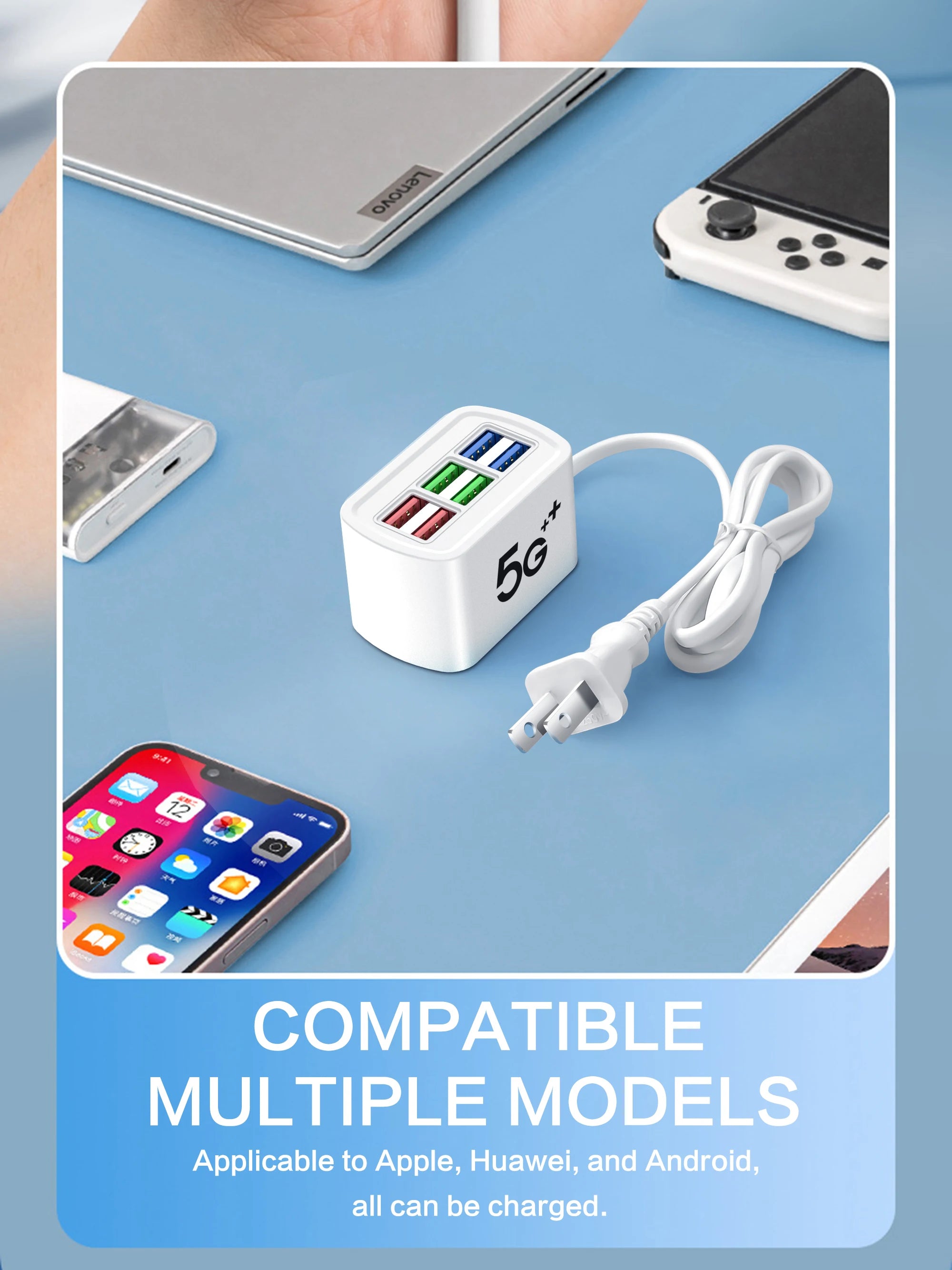 Universal 6 USB Charger Fast Charging Adapter Mobile Phone Power Strip with 1m Cable 6 USB HUB Charging Station For Home Office