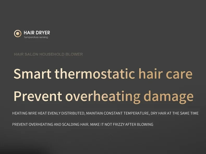 2000W professional hair dryer with smart thermostatic heat control to prevent frizz and heat damage.