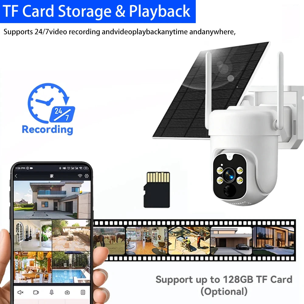 5MP EseeCloud Wireless Solar Outdoor Wireless PTZ Camera Built-in Battery 365 Days Standby Surveillance Camera With Solar Panel