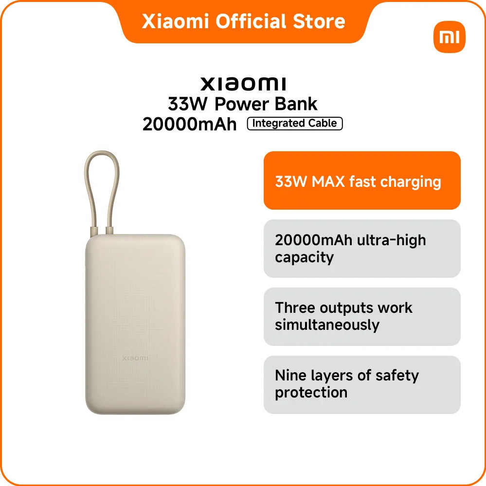 20000mAh Fast Charging Power Bank with Built-in Cable - Blue Beige 20000mah Tidesmit