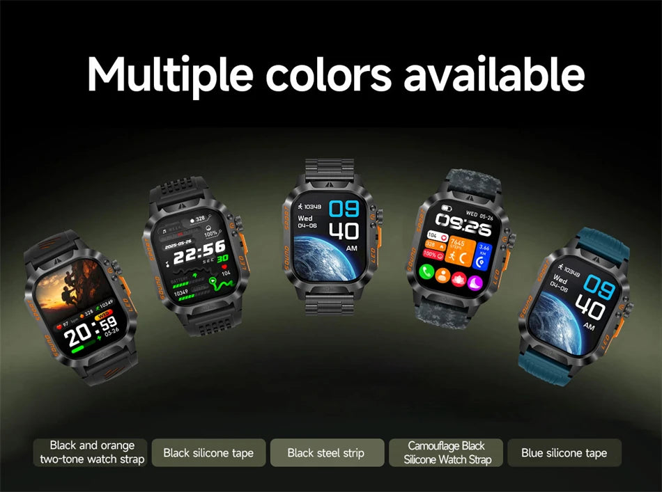 New Military Grade 1200mAh Battery Smartwatch Men 5ATM Waterproof Sports Tracker Flashlight Heart Rate AMOLED Screen Smart Watch