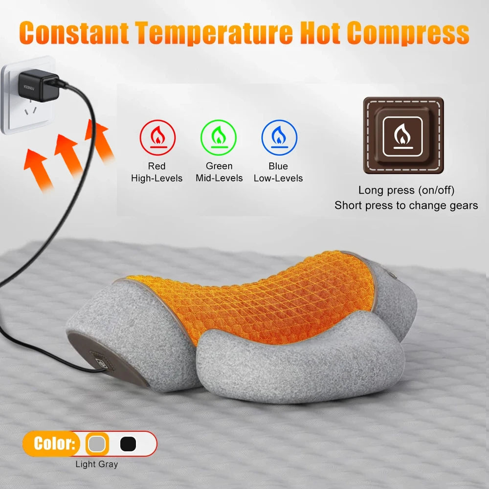 Electric Neck Massage Pillow with Heat Therapy and Vibration - Tidesmit Massage Cushion Heat-Gray Tidesmit