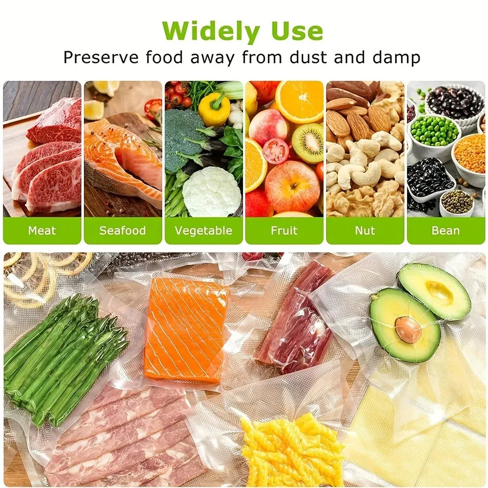 Vacuum sealer bag rolls for food storage of meat, seafood, vegetables, fruit, nuts, beans