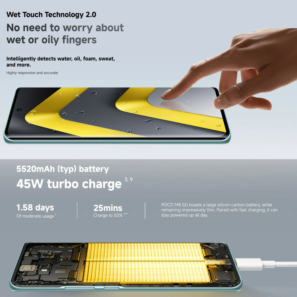 POCO M8 5G Smartphone 256GB - 120Hz AMOLED Display, 45W Fast Charging AE Tidesmit