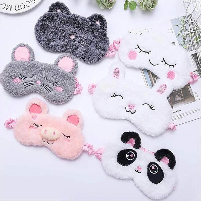 1PCS Plush Cute Grey Cat Eye Mask Sleeping Mask Eye Shade Cover Blindfold Eyeshade Eyepatch Suitable for Travel Home Gift