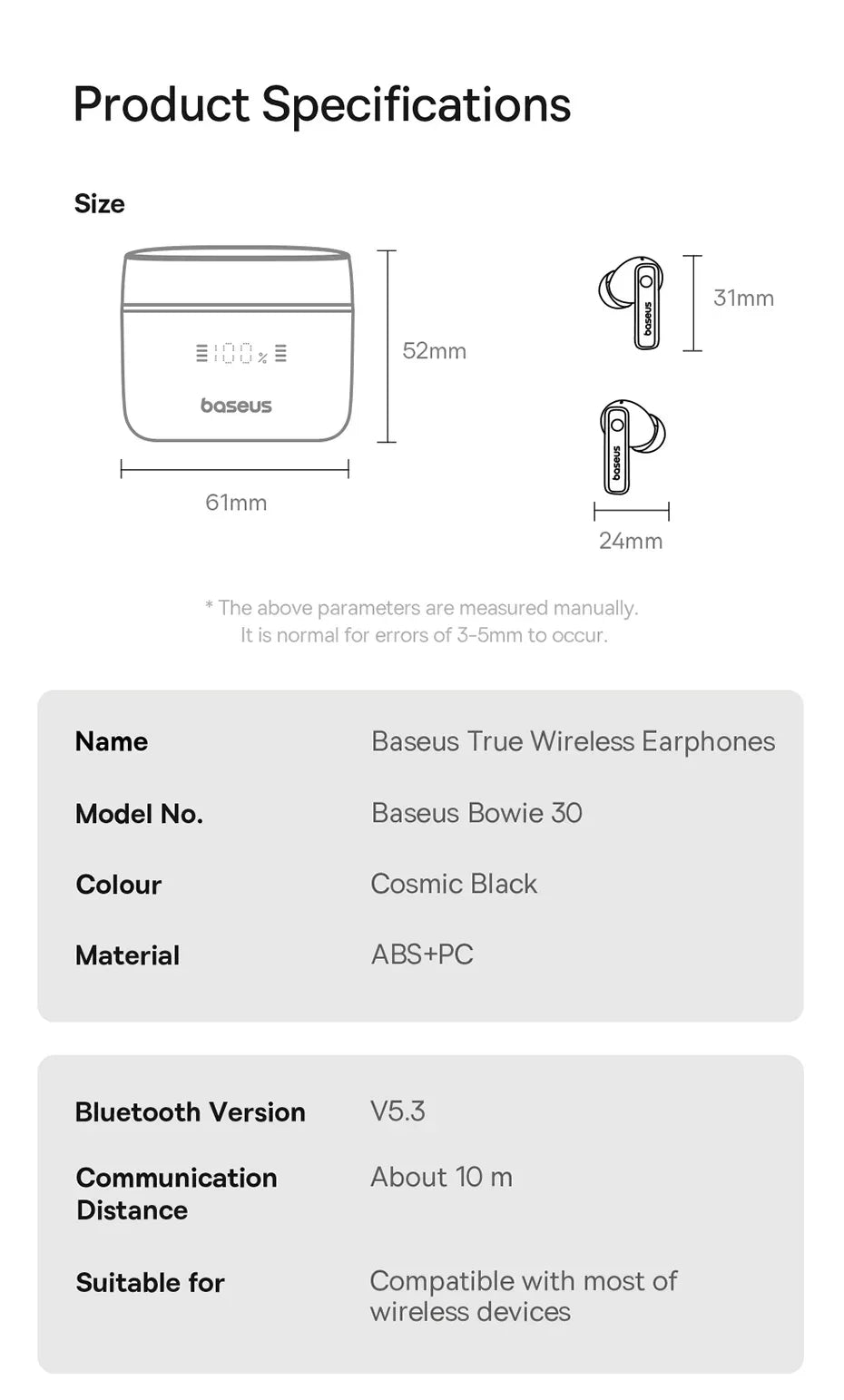 Tidesmit Wireless Noise Canceling Earbuds - 65Hr Playtime Bluetooth 5.3 Tidesmit