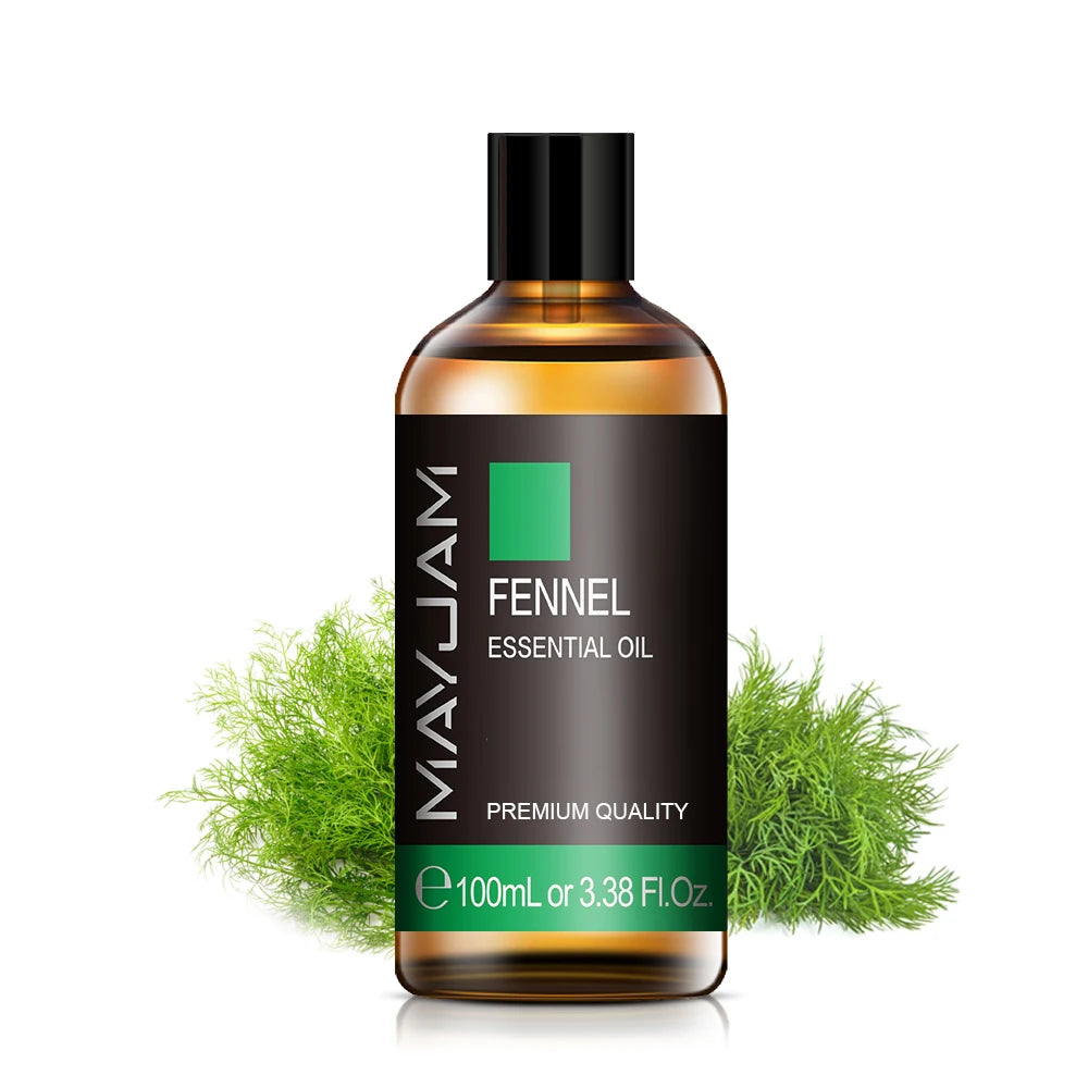 100 ml essential oil bottle, Fennel scent, amber glass with black cap