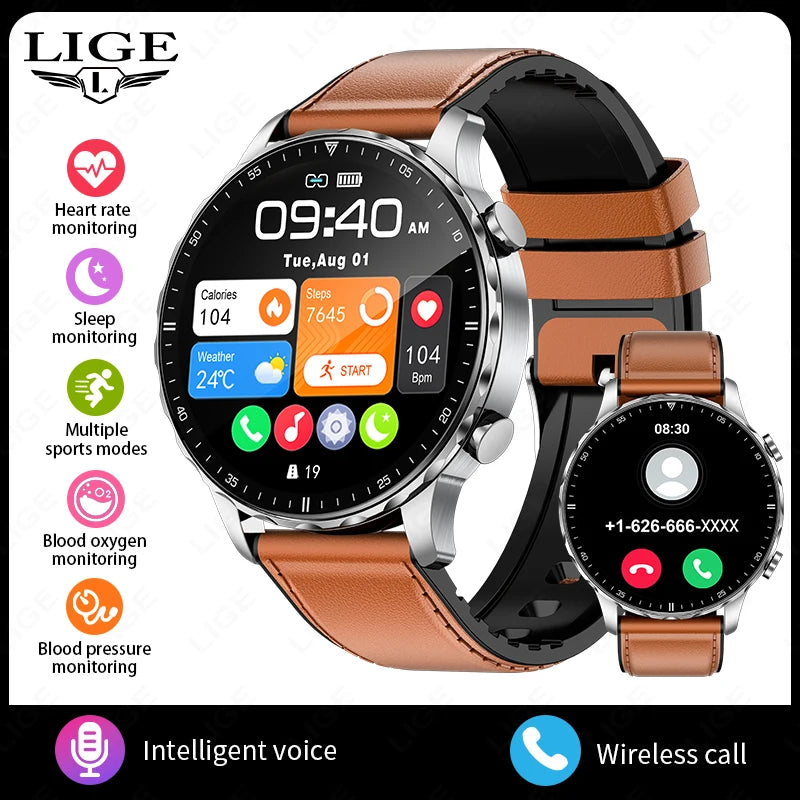 LIGE 2026 New Outdoor Sports Smart Watch Men 1.85“ HD Screen Heart Rate Bluetooth Call IP68 Waterproof Business Smartwatch Men