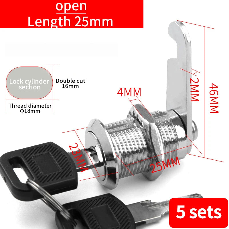 5/20SETS Metal Cylinder Cabinet Security Locker Cam Lock With 2 Keys Same Key Different Key Security Mailbox Lock Drawer 16mm