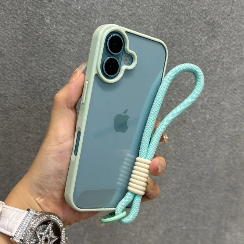iPhone 16 Shockproof Case with Lanyard - Clear Slim Fit Acrylic Bumper Green China Mainland Tidesmit