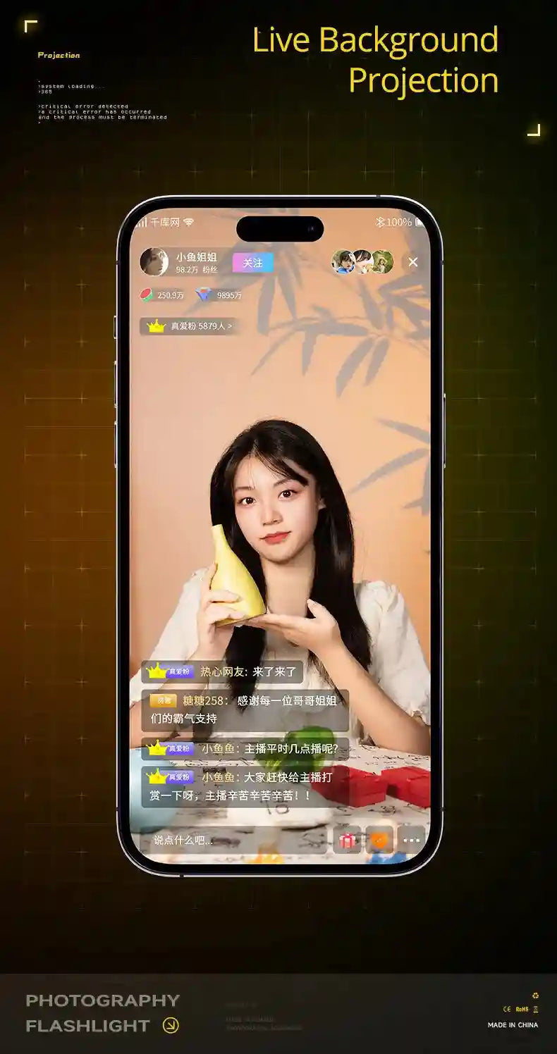 Smartphone displaying a live stream with a person holding a small, smooth, yellow pear-shaped ceramic vase.
