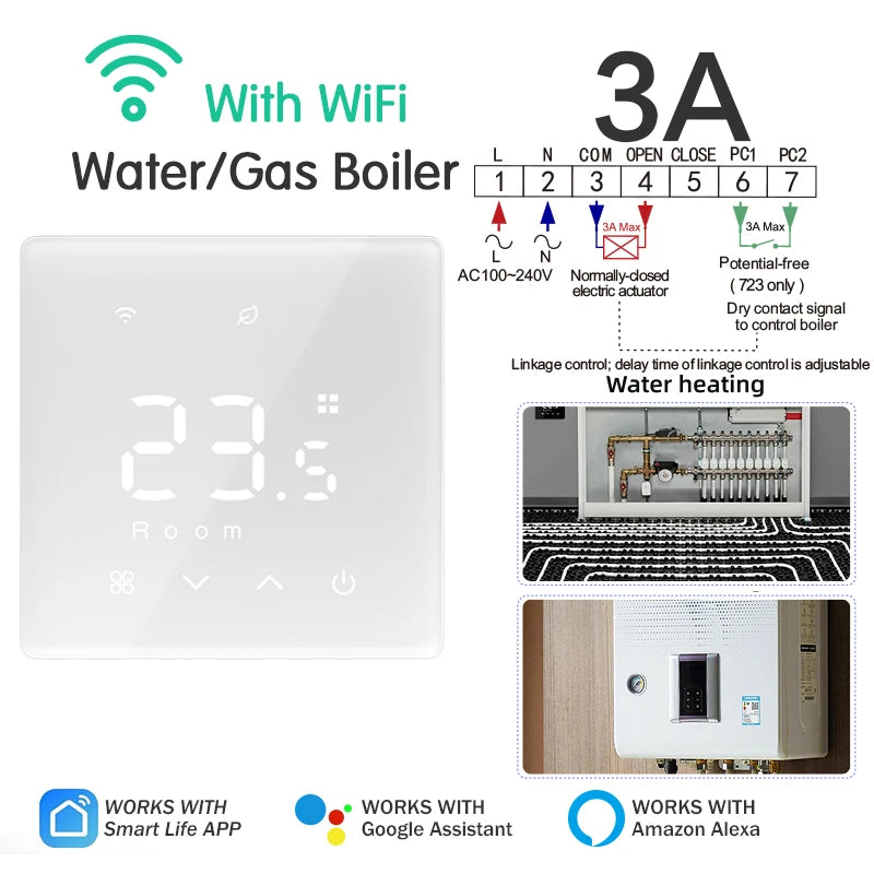 Tuya thermostat wifi smart gas boiler/water electric floor heating controller  temperature remote controller with google alexa