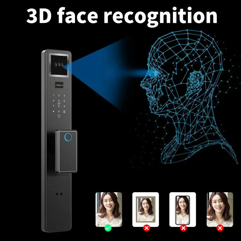 3D Face Recognition Tuya Video Intercom Security Fingerprint Card Unlocking Smart Home Camera Door Lock 9 Languages