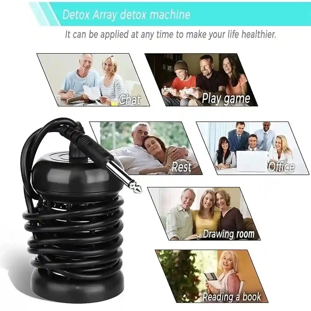 Black ionic detox foot spa array for electric bath cleanse machine, portable health massager for home relaxation use.