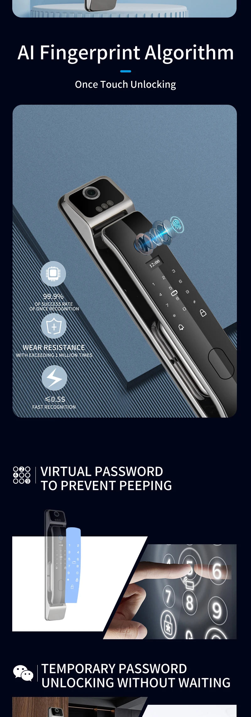 Tuya Smart 3D Face Door Lock Security Face & Camera Monitor Intelligent Fingerprint Password Biometric Electronic Key Unlock