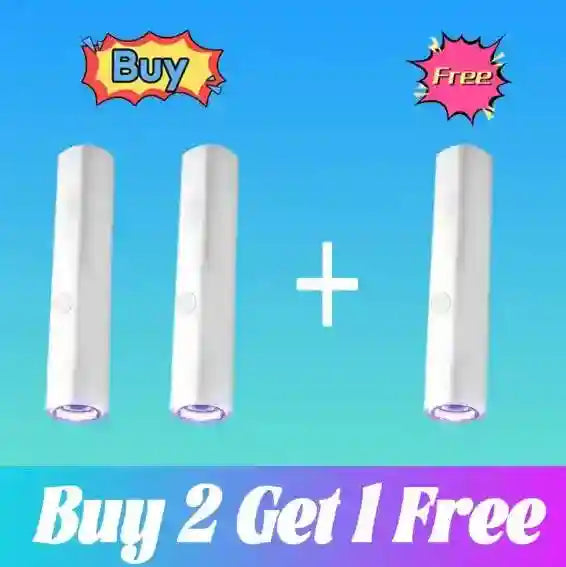Three white, cylindrical wart removal pens against a blue background with a "Buy 2 Get 1 Free" promotional text.