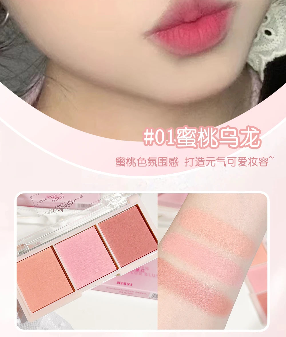 Tidesmit HISYI three-color matte blush palette for natural nude face makeup and brightening skin tone texture view