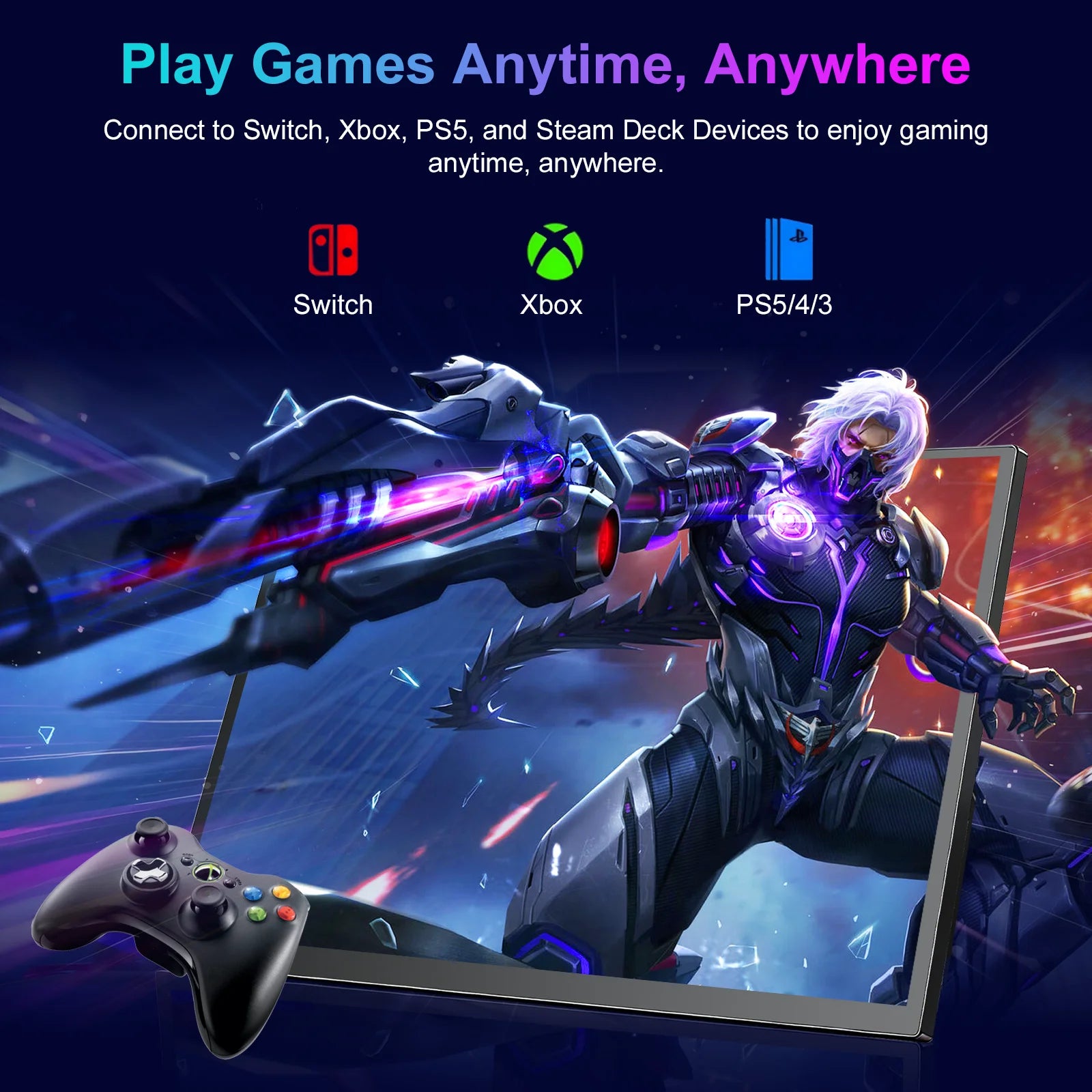 17.4/18.5/19 Inch Gaming Portable Monitor 4K 2160P 100Hz 144Hz HDR HDMI Type C for Phone,NS, PS5, XBOX, PC, Laptop Extend Screen