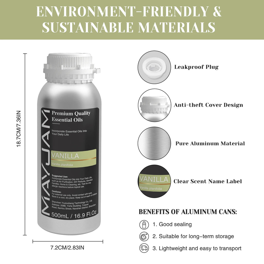 500ml Essential Oils for Aroma Humidifier Vanilla Oregano Citronella Diffuser Oils,Lavender Rose Bergamot Rosemary Massage Oil