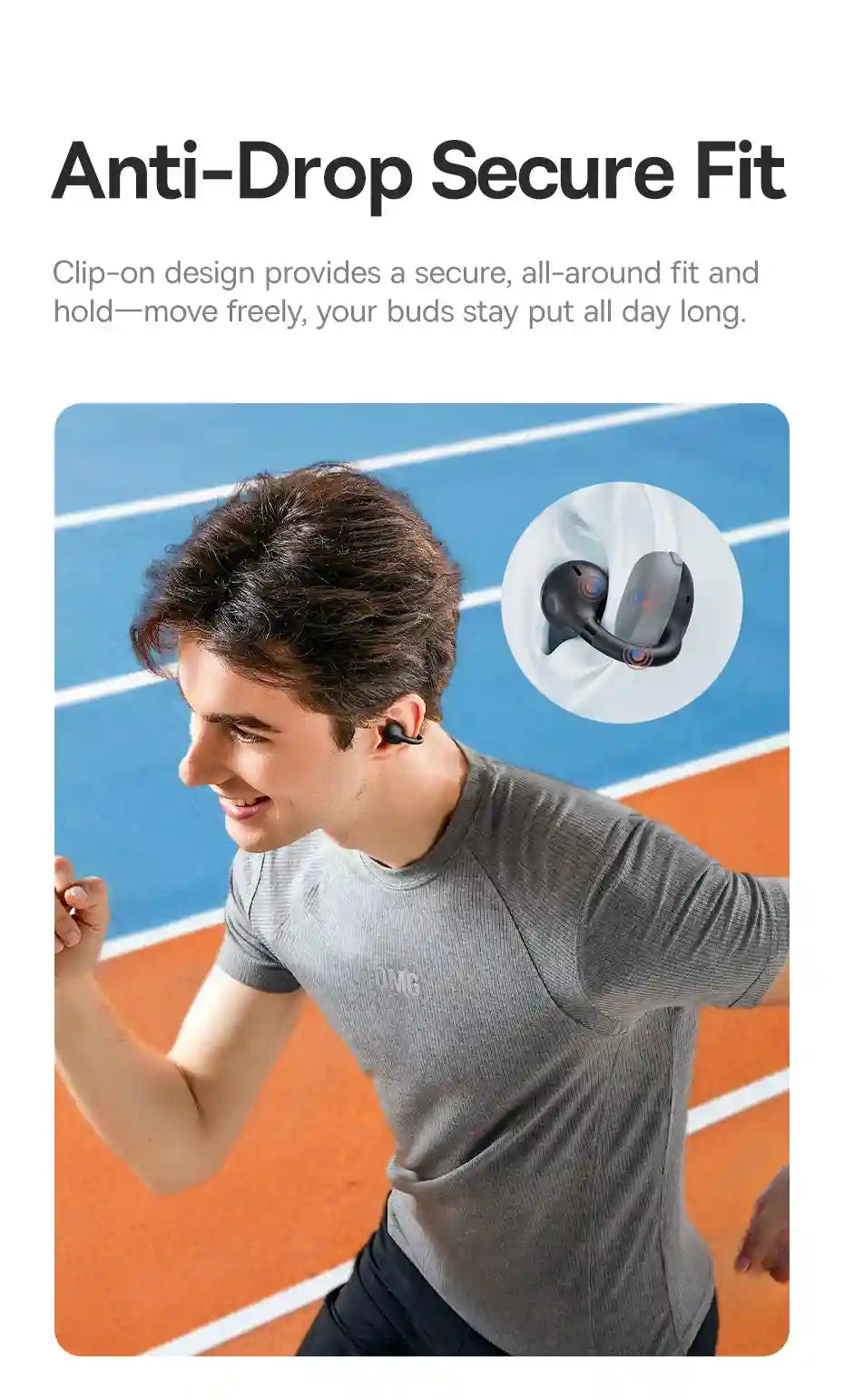 Wireless Earbuds Open-Ear Sports Clip-On - Bluetooth 5.3 Low Latency Black Tidesmit