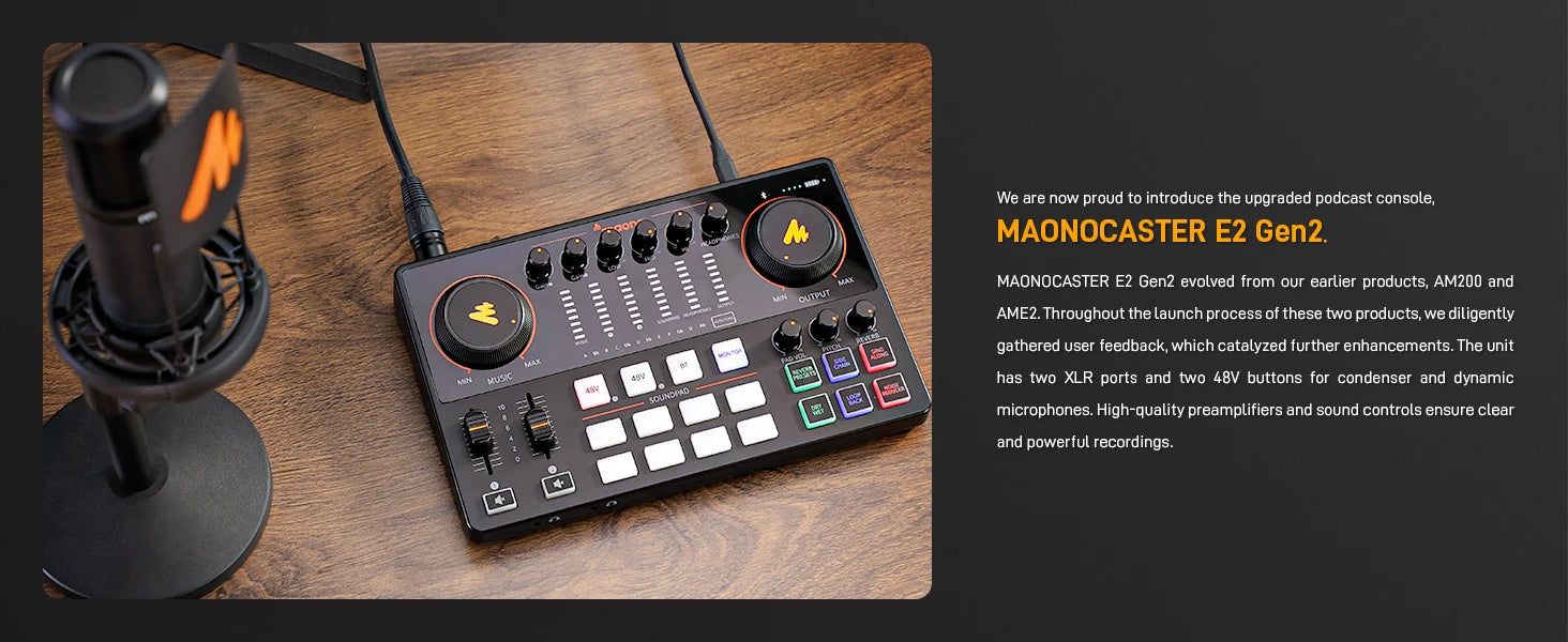 Podcast Audio Interface Mixer Tidesmit AME2 | Dual XLR Studio Console Tidesmit