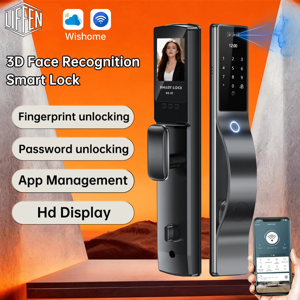 3D Face Recognition Digital Door Lock Unlock Smart Lock With Camera FIngerprint Password Unlock Keyless Electronic Door Lock