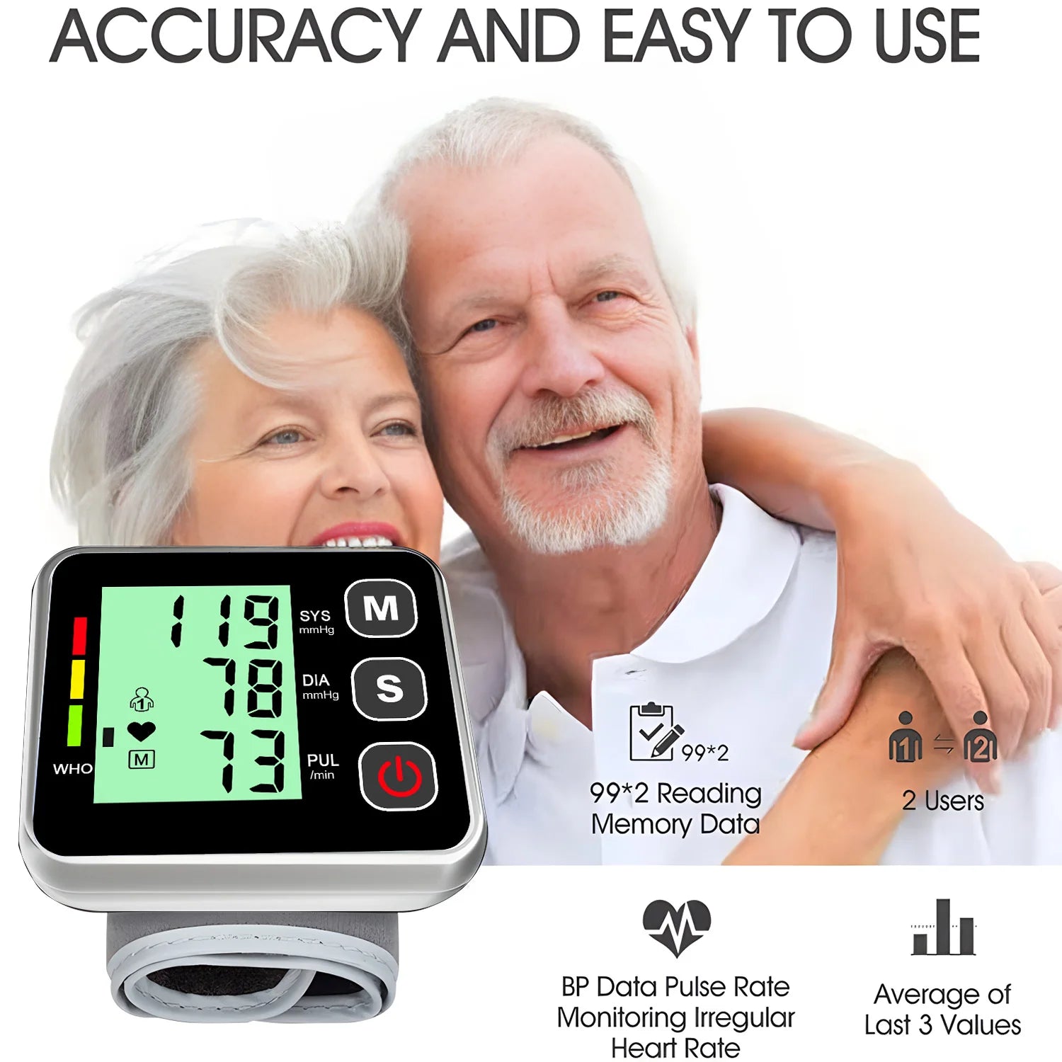 Wrist Blood Pressure Monitor Digital Heart Monitor Sphygmomanometer Tonometer Digital BP Monitor for Measure Health Equipment