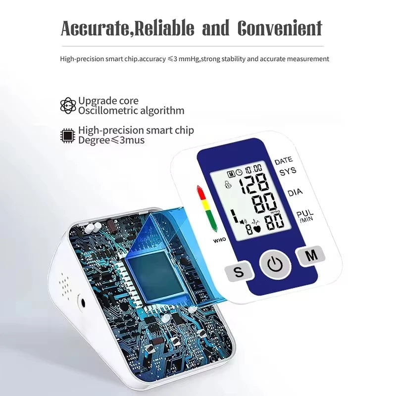 Digital Arm Blood Pressure Meter Cuff Medical Automatic Pressure Tonometer Tensiometer Heart Rate Pulse Meter BP Monitor Healthy