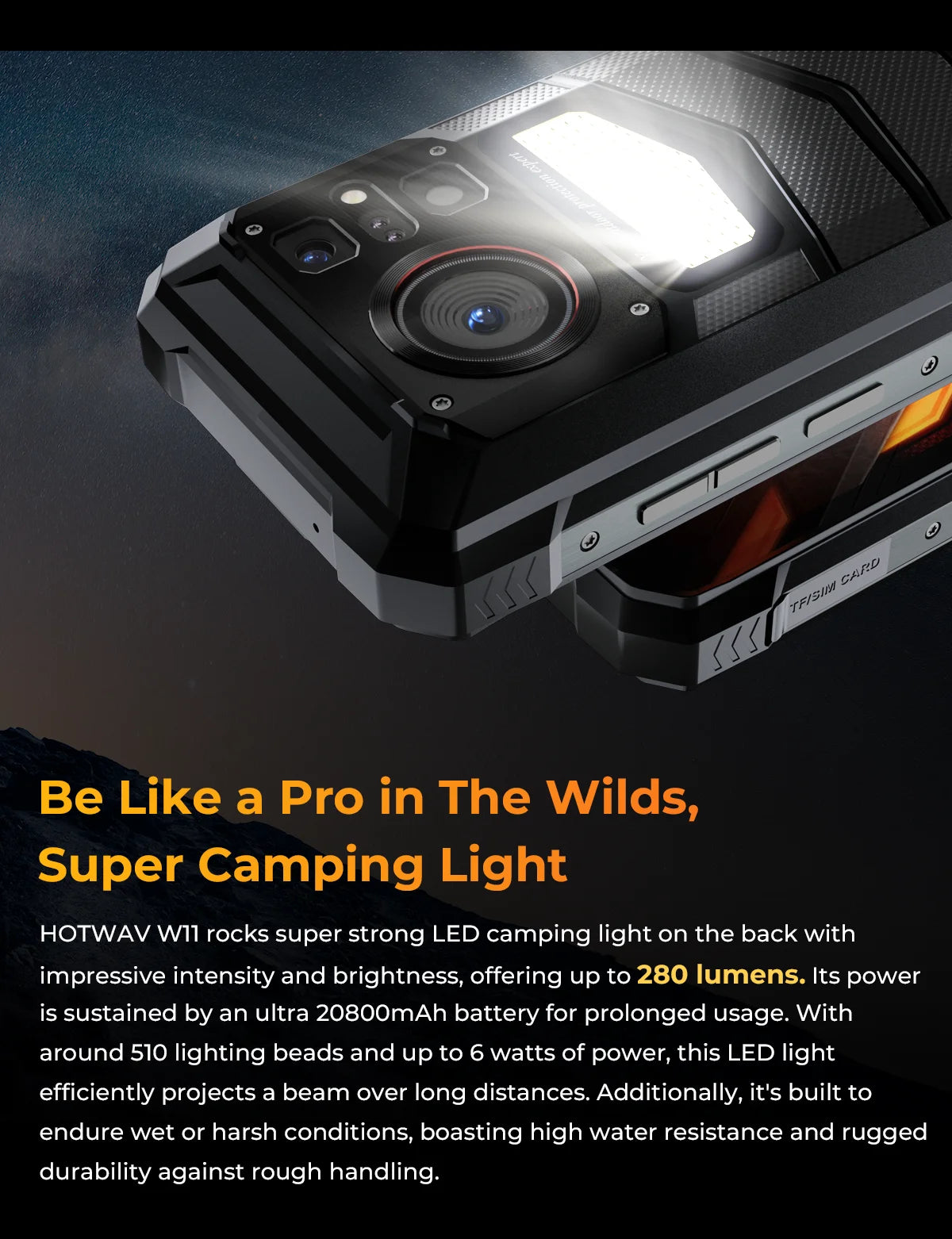 HOTWAV W11 Rugged Phone 20800mAh Battery 6.6 Inch FHD+ 12GB+256GB 33W Fast Charging 280LM Flashlight NFC Smartphone Android 13