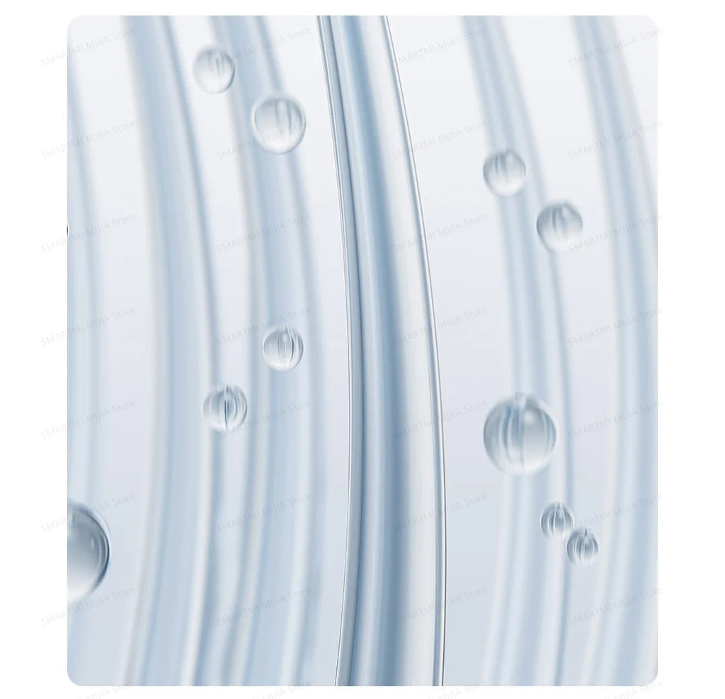 MIJIA high-speed hair dryer concept art: water droplets on a sleek, glossy surface illustrating powerful ionic airflow.