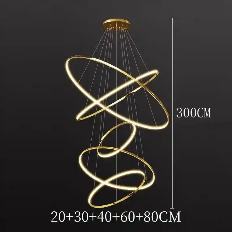 Modern LED Ring Pendant Light for Dining Room | Adjustable Black Finish gold 5 rings Tidesmit