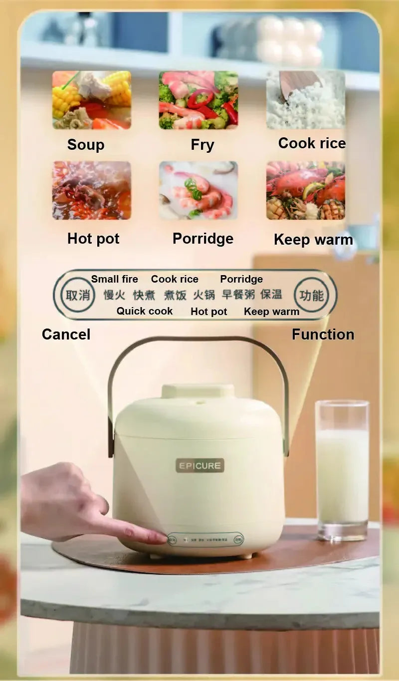 Portable multifunction electric cooking pot with handle and lid, cream