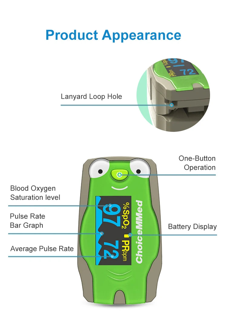 ChoiceMMed Children Finger Pulse Oximeter Blood Oxygen Saturation Monitor Pulse Rate Meter Pulse Oxiometer OLED Oximetro de dedo