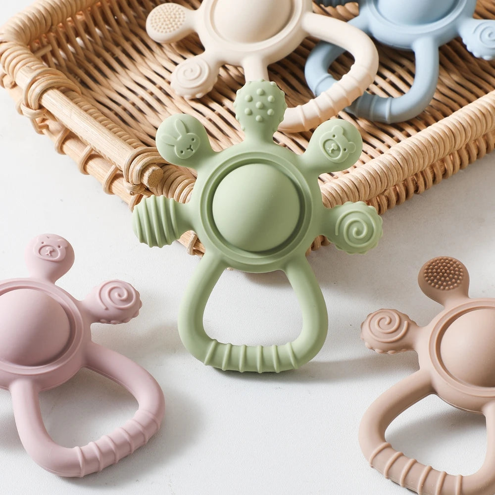 Baby Rattle Silicone Teether Food Grade Teething Rattle Baby 0-12 Toys Sensory Toys for Toddlers Silicone Hand Bell Silicone Toy