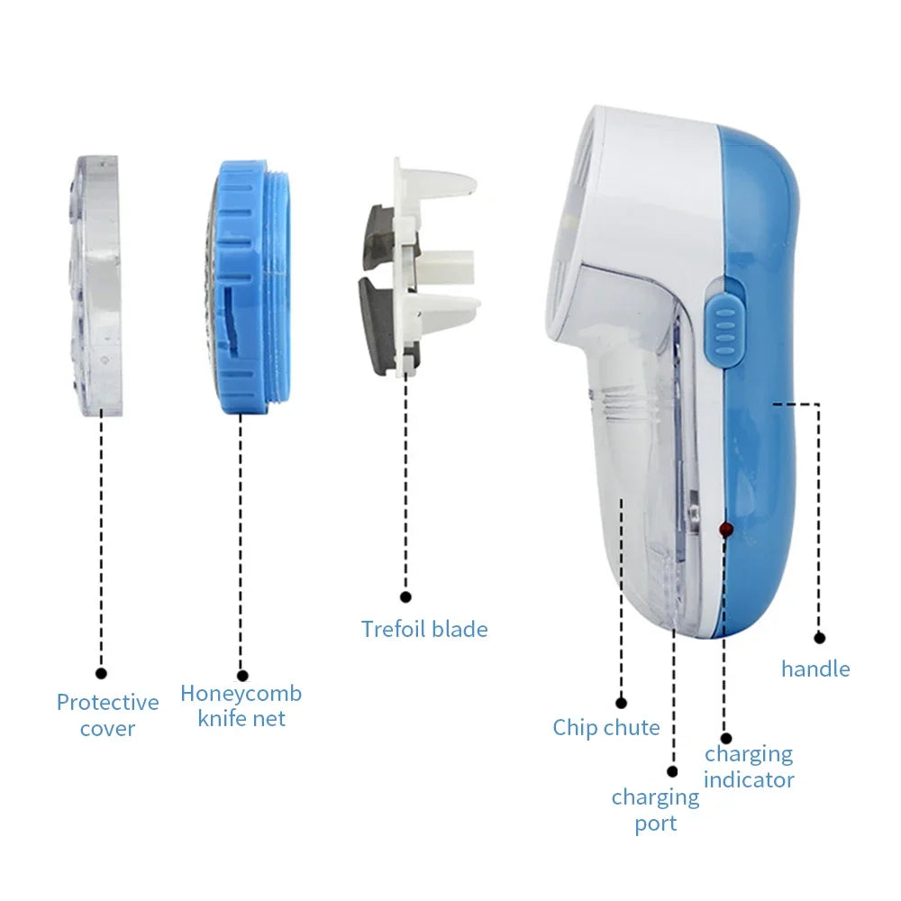 Tidesmit portable electric lint remover and sweater shaver featuring a detailed view of the fabric hair ball trimmer