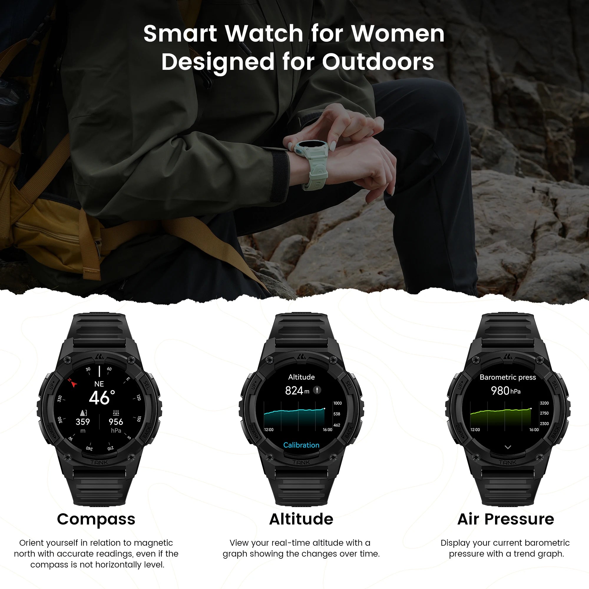 KOSPET TANK S2 GPS Smart Watch For Women Compass Altimeter Barometer Bluetooth Call AI Voice AMOLED IP69K Waterproof Smartwatch