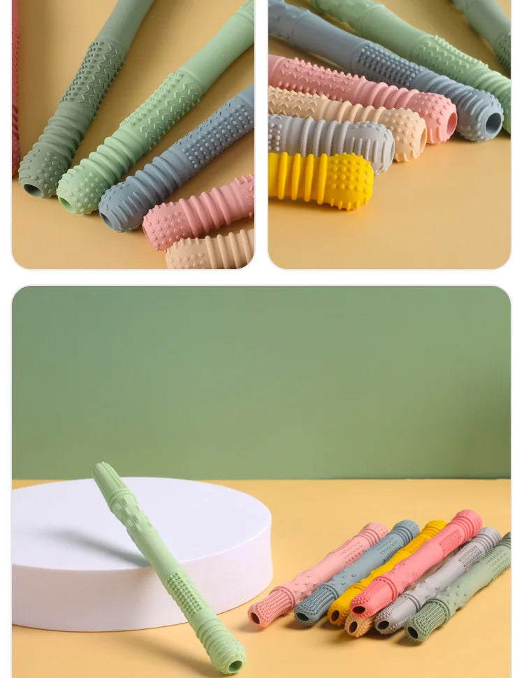 Children Baby Teether Chewing Glue Silicone Hollow Teething Tube Anti-eat Hand Molar Stick Newborn Toys Gift Accessories